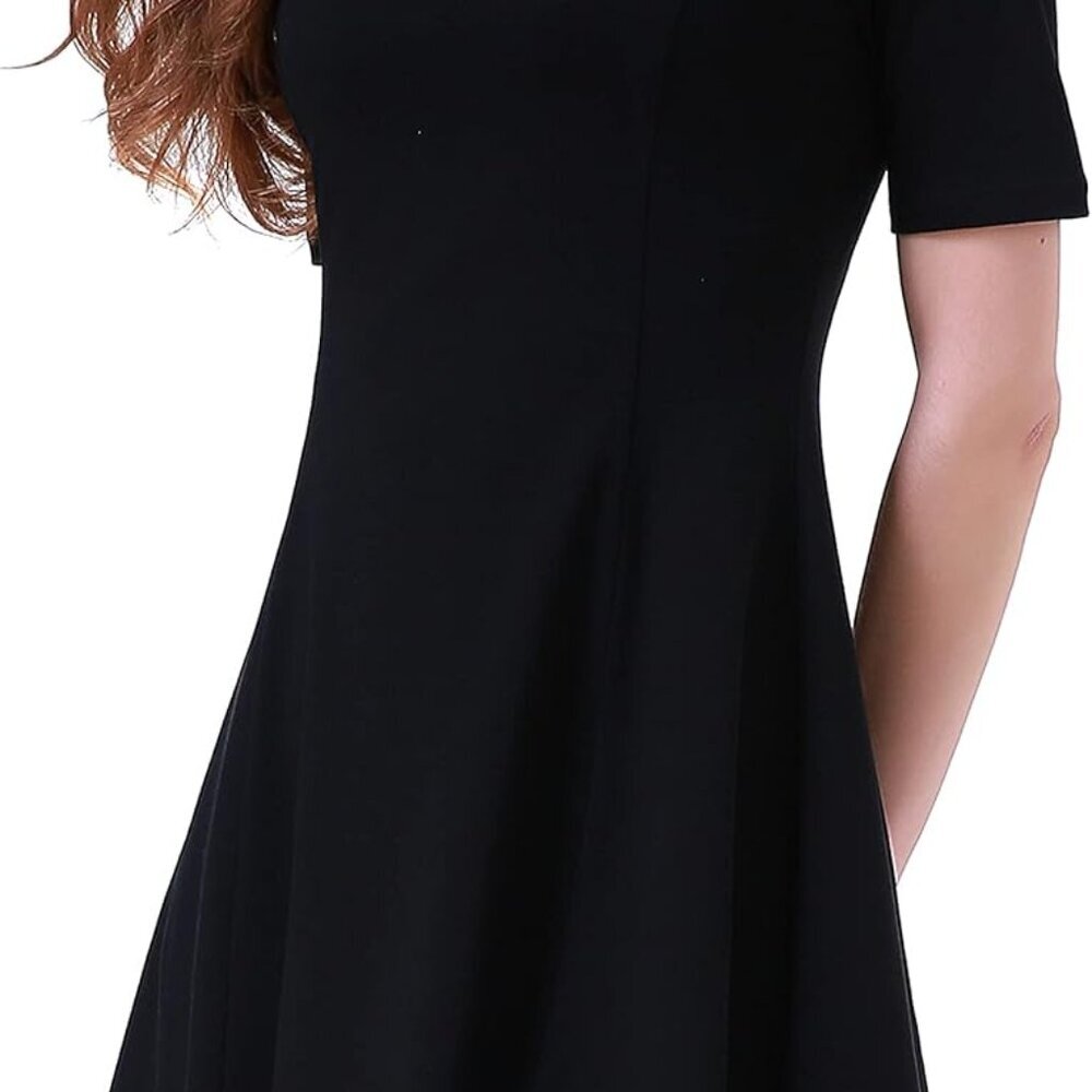 Women's Cotton Spandex Short Sleeve Skater Dress Flare O'clock Casual